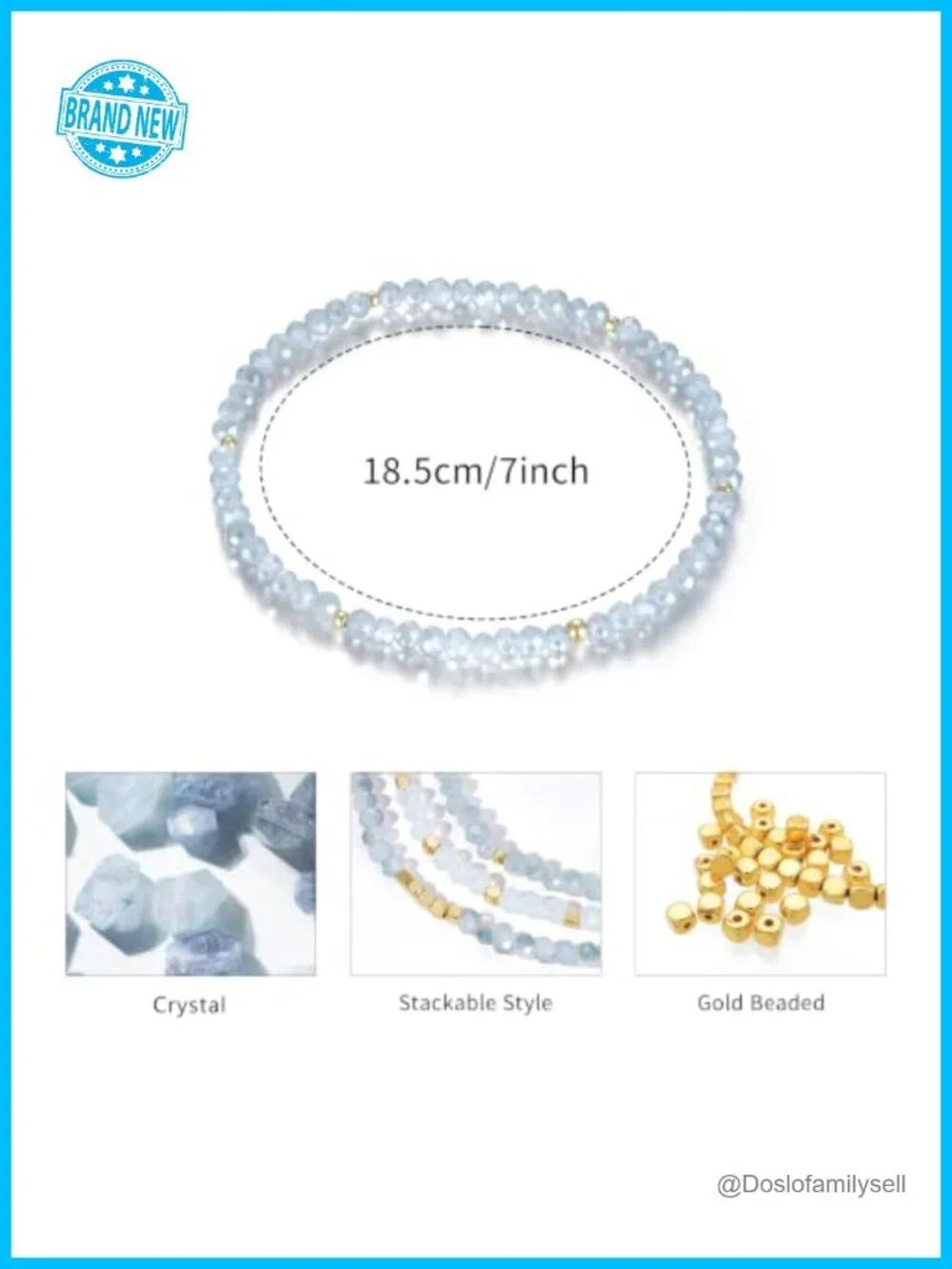 Stackable Crystal Beaded Stretch Bracelet Set, 14K Gold Plated Boho Layering